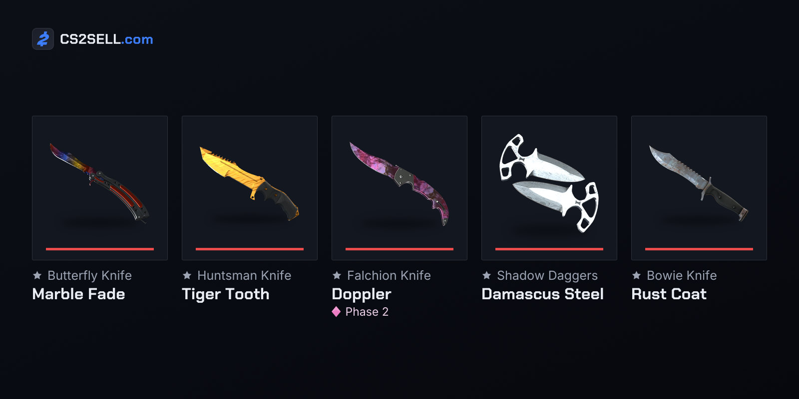 The five second-generation knives in five of the Chroma finishes
