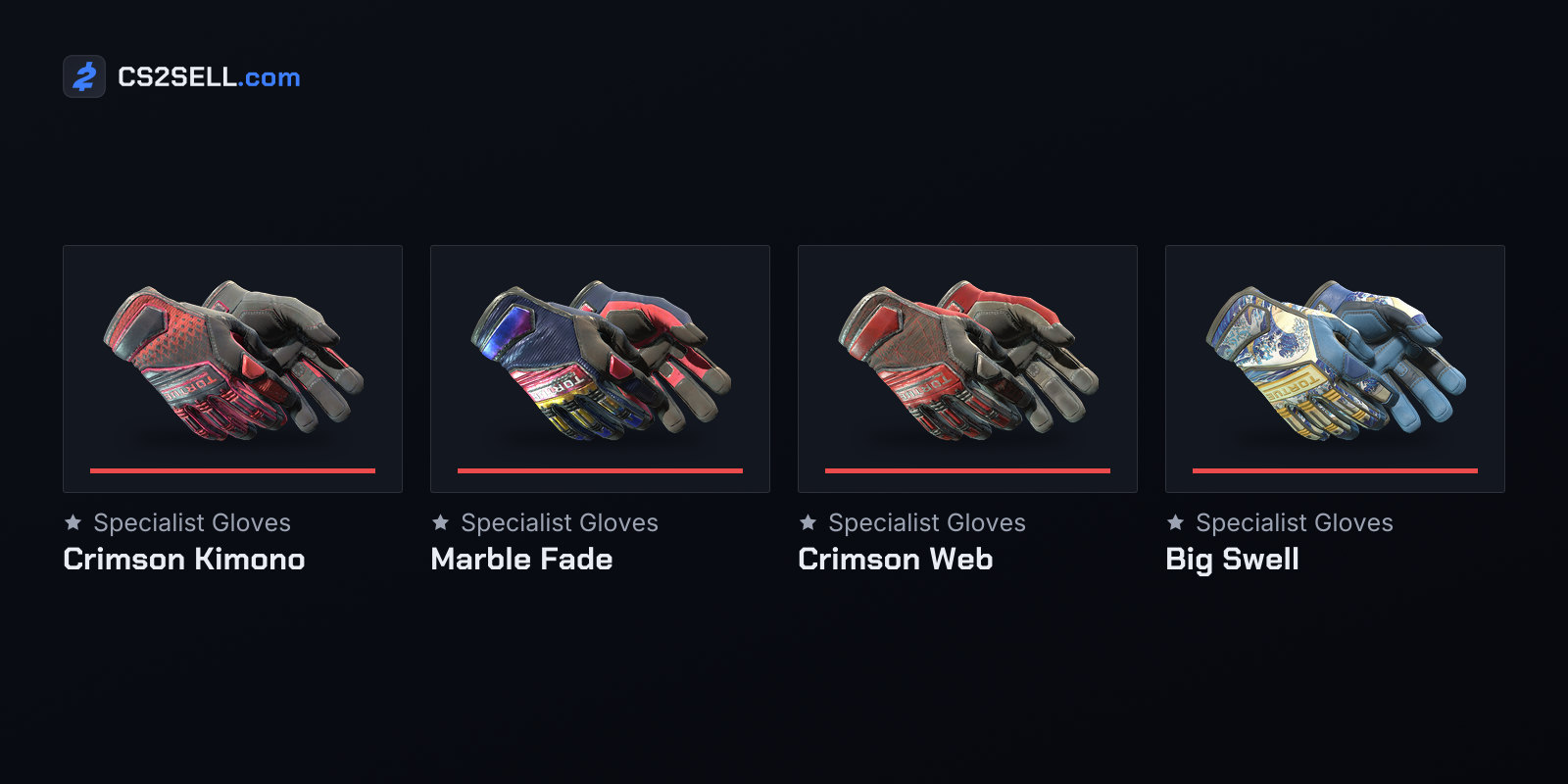Specialist Gloves from each of the four sources