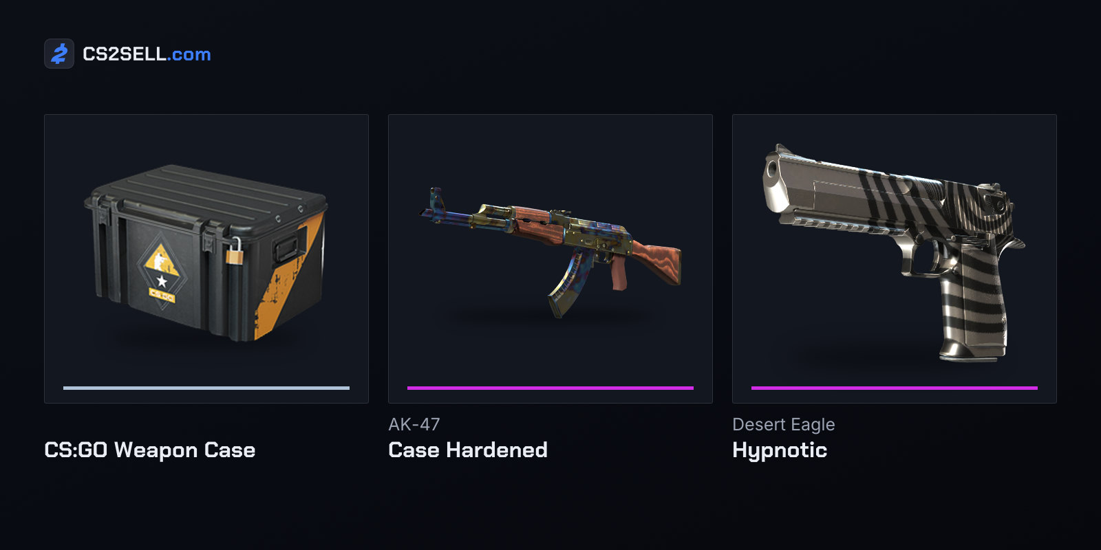 The first weapon case from August 2013 and two of its finishes, which could roll as StatTrak from the start