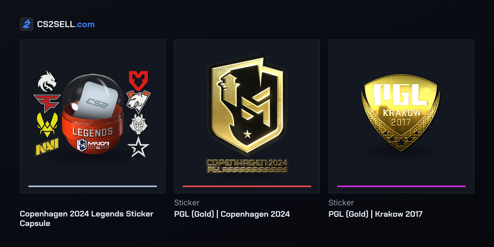 PGL's earlier Majors: a Copenhagen 2024 capsule and gold PGL stickers from Copenhagen and Kraków