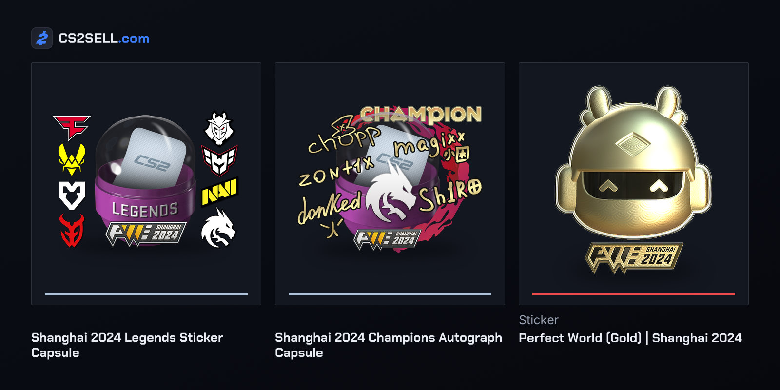 Items from Perfect World's first Shanghai Major in 2024