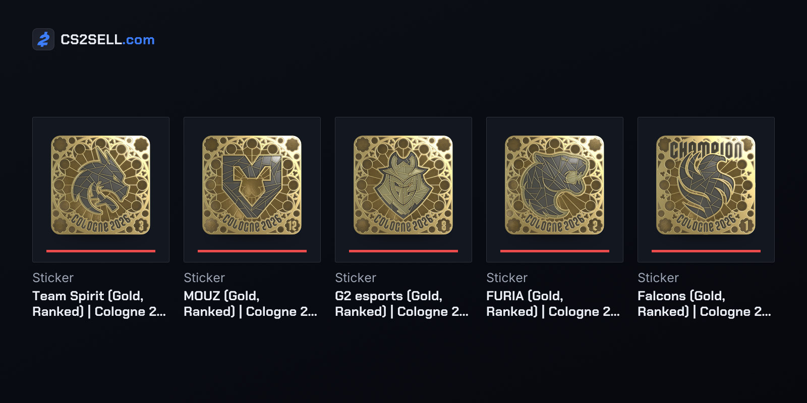 Ranked Series stickers from Cologne 2026 for five of the teams in the October 2026 global top ten