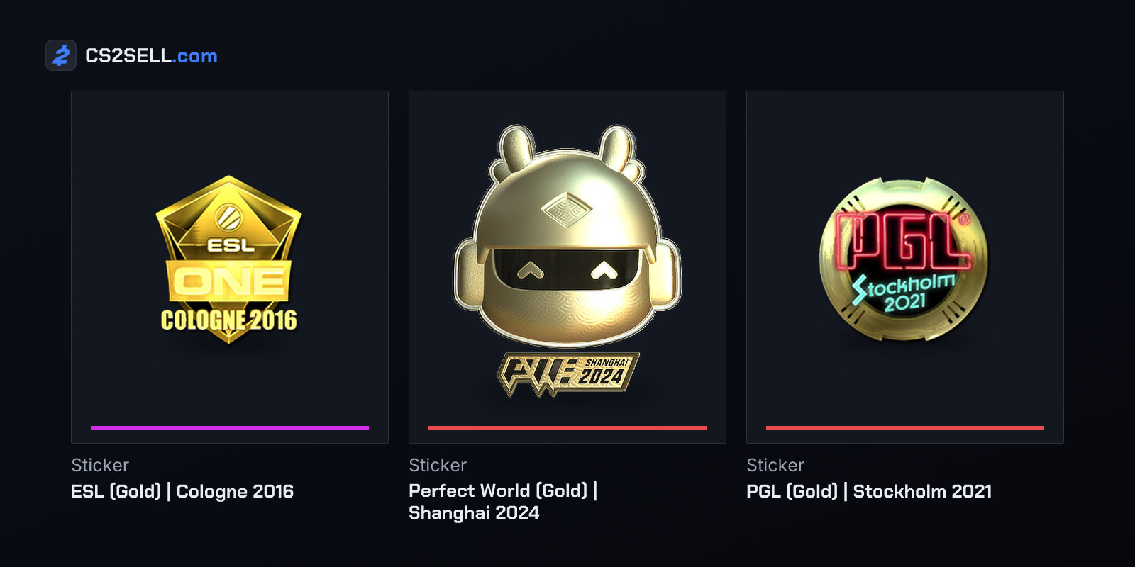 Gold organiser stickers from Majors run by ESL, Perfect World and PGL