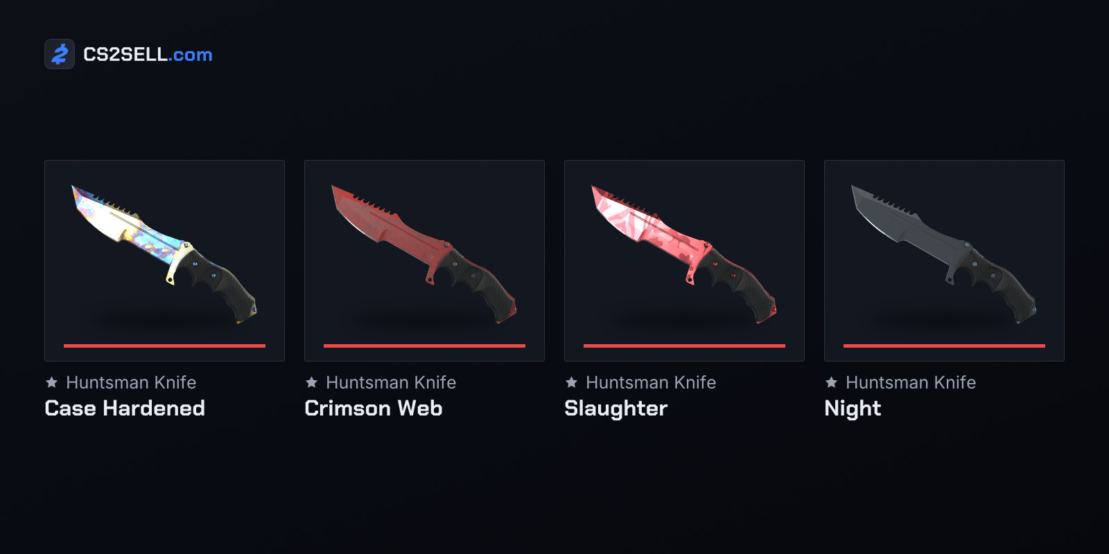 The Huntsman Knife in four of its original finishes